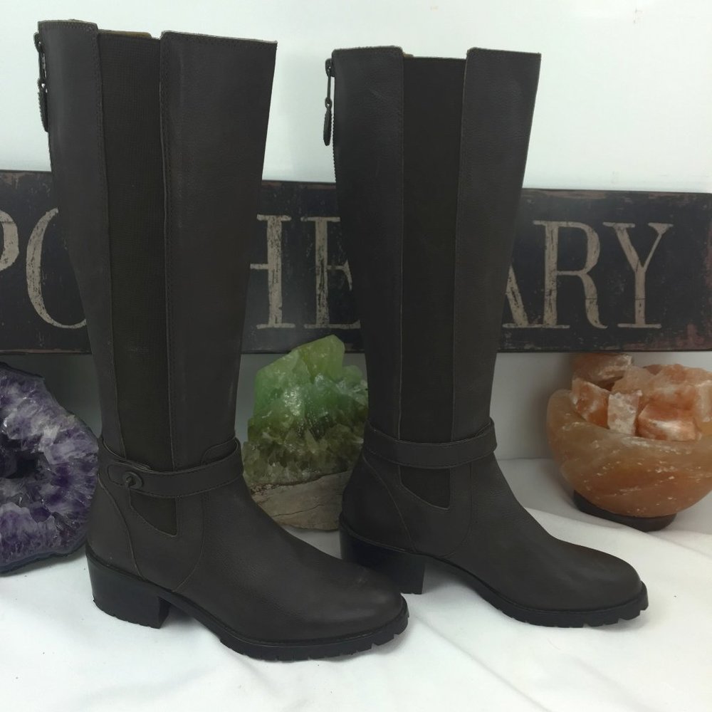 Coach Dark Brown Heel Boots Calf Riding Zip